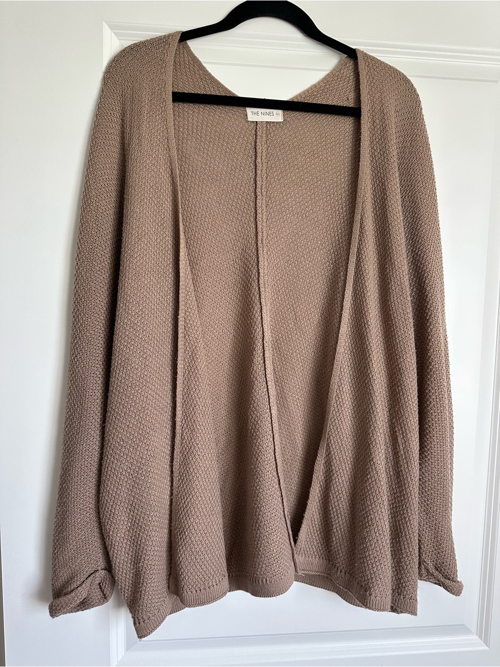 The Nines Taupe Open-Front Textured Cardigan